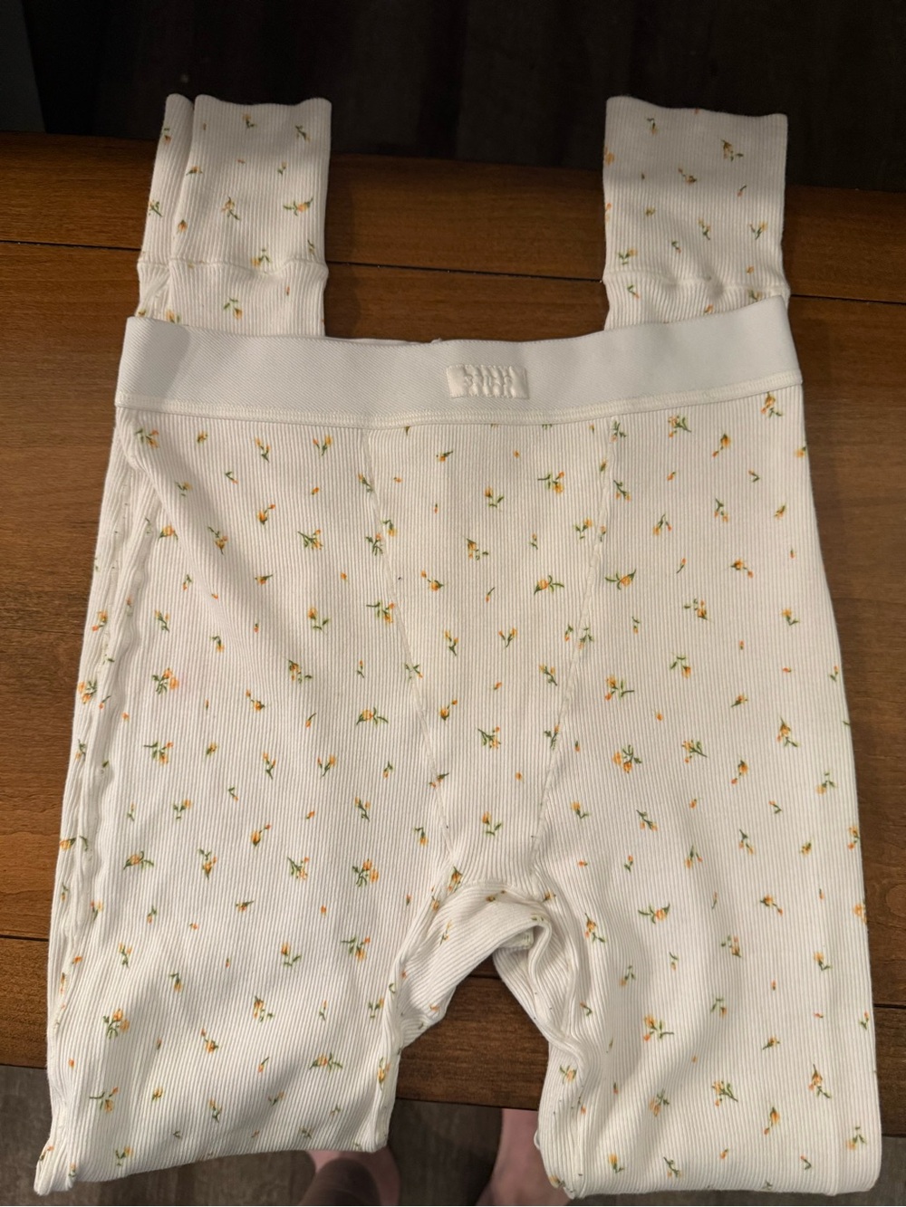 SKIMS Cream Ribbed Floral Pajama Shorts with Orange Floral Print